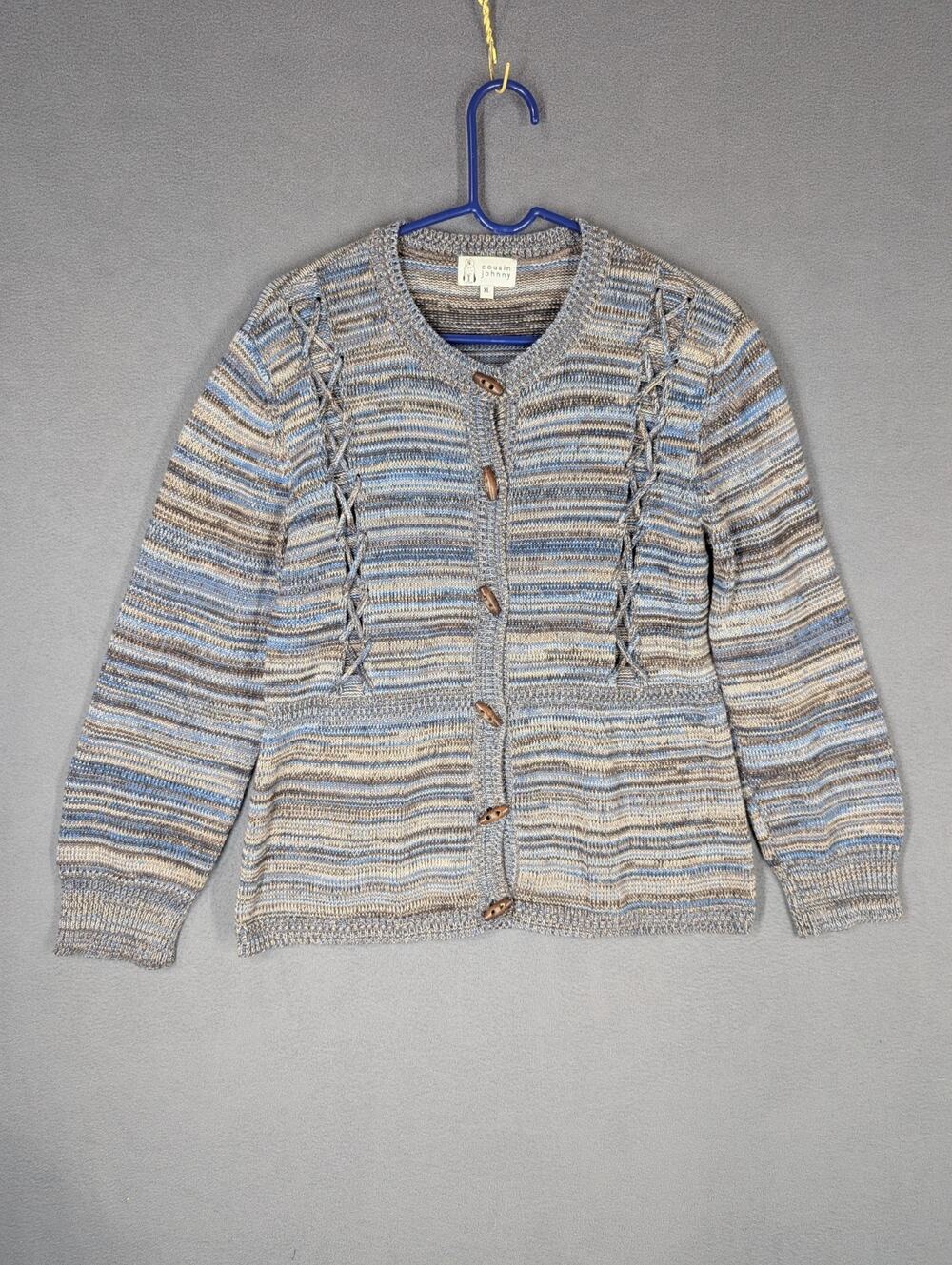 Vintage Cousin Johnny Sweater Womens XL Multicolor Crochet Knit 90s Y2K
